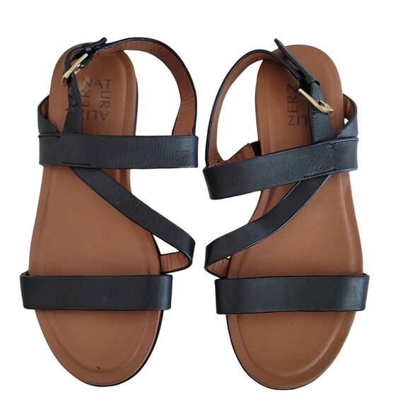 Naturalizer Women's black leather TRU Flat Sandal size 6 comfort adjustable - Picture 2 of 8